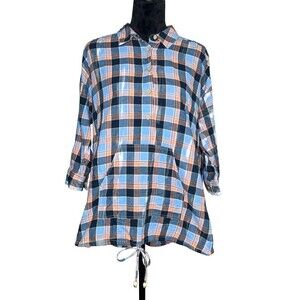 Pilcro Anthropologie Oversized Plaid Henley Tunic 100% Cotton Size Small